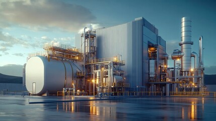 Aufkleber - A small modular reactor (SMR) and turbine generator system working together to generate electricity via steam in a sustainable energy facility