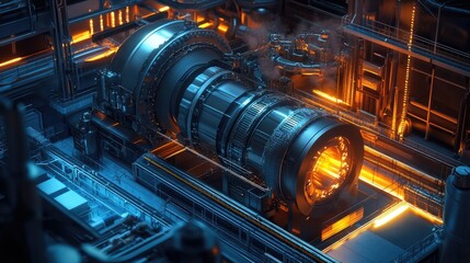 Aufkleber - A small modular reactor (SMR) powering a turbine generator system to produce electricity through steam conversion in an energy facility