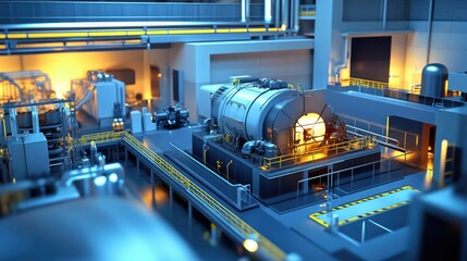 Aufkleber - A small modular reactor (SMR) powering a turbine generator system to produce electricity through steam conversion in an energy facility