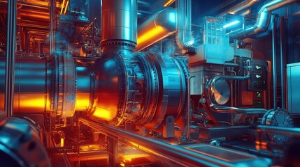 Aufkleber - A turbine generator system connected to a small modular reactor (SMR), generating electricity from steam in a modern energy plant