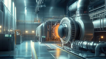 Aufkleber - A turbine generator system connected to a small modular reactor (SMR), generating electricity from steam in a modern energy plant
