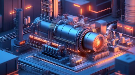 Aufkleber - A turbine generator system connected to a small modular reactor (SMR), generating electricity from steam in a modern energy plant