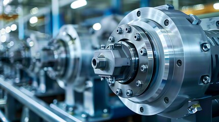 Poster - Close-up of industrial machinery, showcasing intricate details and precision engineering in a manufacturing setting.