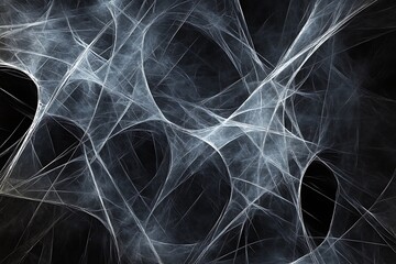 Poster - Abstract grayscale fractal art with intricate web-like patterns on black background.