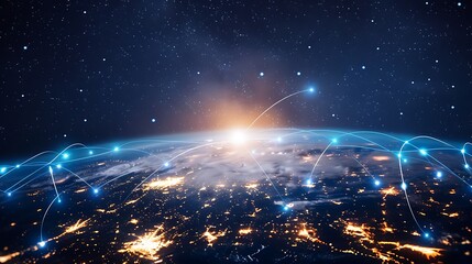Poster - stunning image of earth at night, illustrating the global network connecting continents.