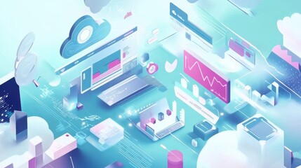 Poster - Modern Digital Workspace with Colorful Graphics