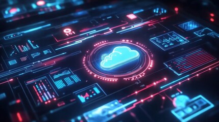 Poster - Futuristic Digital Cloud Interface with Data Visualization