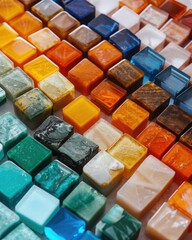 Poster - Closeup of vibrant domino tiles in a gradient of colors studio setting abstract composition clean and sharp focus for visual impact