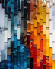 Poster - Closeup of perfectly aligned domino tiles in a gradient of colors studio setting high-quality image artistic environment macro viewpoint visual harmony