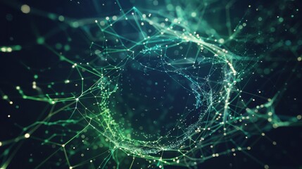 Poster - Enhancing cybersecurity digital defense visualization abstract environment high-tech architecture protective barriers in deep navy and electric green colors