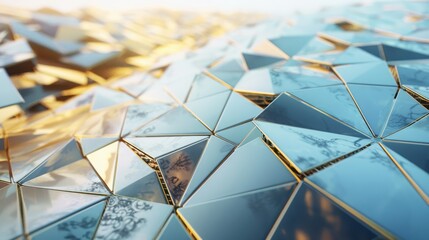 Poster - Harnessing solar energy in desert landscapes aerial view of geometric concentrated solar power installation in golden and silver tones