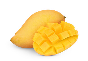 Wall Mural - whole and half ripe mango fruit isolated, png