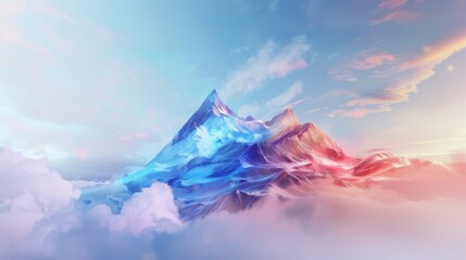 Poster - Transforming dreamlike color gradient terrain surreal landscape abstract art digital environment aerial view melting geometric forms and soft bleeding colors