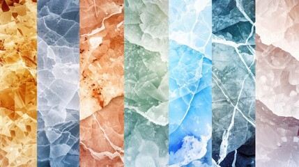 Poster - Exploring geometric rock textures mineral surface patterns natural environments scientific documentation style soft pastel color palette