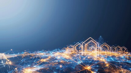 Poster - Visualizing the internet of things network interconnected smart data points in a minimal technological landscape with soft metallic colors