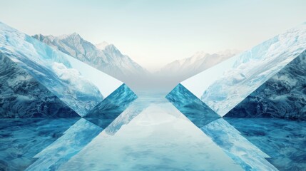 Poster - Floating ground segments defy gravity inverted landscape geometric terrain slices ethereal lighting surreal environment conceptual art