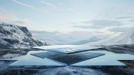 Poster - Inverted landscape formation geometric terrain slices ethereal lighting environment surreal gravitational composition