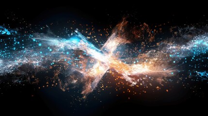 Poster - Visualizing machine learning data flow abstract neural networks with interconnected luminescent nodes in soft technological colors