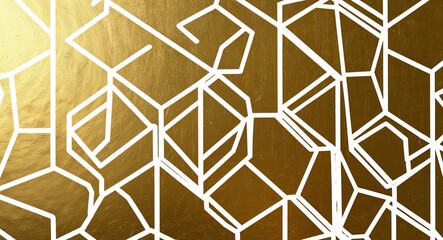 White Octagon pattern hand drawn design on Gold background illustration