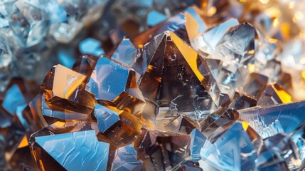 Poster - Extreme closeup of crystalline mineral surface scientific photography style high-resolution detail intricate geometric patterns soft metallic colors