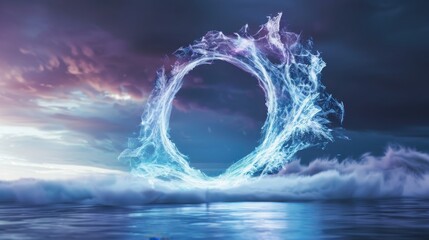 Poster - Visualizing black hole dynamics geometric event horizon representation in electric blue and purple colors scientific data visualization cosmic environment abstract concept