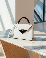Aufkleber - Showcasing elegance luxury handbag displayed on marble table in natural light for minimalist still life art
