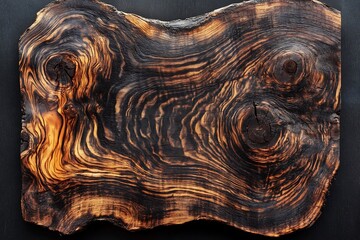 Poster - Dark wood slab with unique grain patterns and knots.