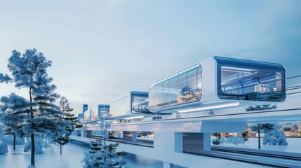 Poster - Innovative geometric transportation networks transforming modular city infrastructure urban environments digital design futuristic perspectives clean technology