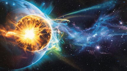 Poster - Visualizing planetary magnetic fields geometric energy flow patterns in soft electromagnetic colors scientific illustration cosmic environment conceptual perspective