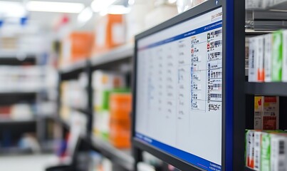 Poster - A digital screen displaying inventory data in a pharmacy setting.