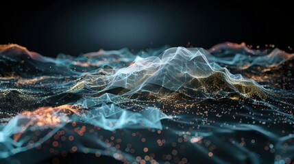 Poster - Visualizing predictive analytics geometric data patterns and luminescent forecast streams in soft technological colors for enhanced insights