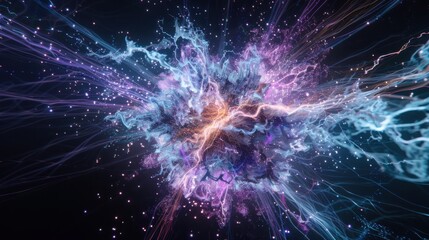Poster - Visualizing quantum encryption algorithms in a digital security landscape abstract design in deep purple and electric blue colors
