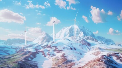 Poster - Innovative renewable energy integration geometric solar panel and wind turbine arrangement in a clean energy landscape soft technological visualization