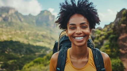 Wall Mural - Person smiling and engaging in an activity that reflects their lifestyle, such as fitness or travel