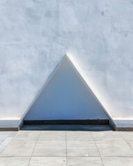 Poster - Single bold triangle casting long shadows on a white textured background minimalist design interior space artistic perspective abstract concept