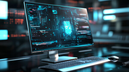 Poster - A futuristic computer screen, shown in a 3D image.