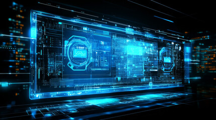 Poster - A futuristic computer screen, shown in a 3D image.