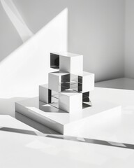 Poster - Geometric shapes creating dynamic shadows minimalist studio still life photography white background top-down perspective artistic composition