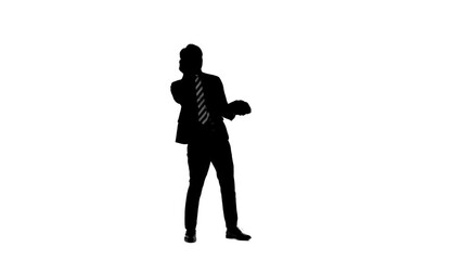 Leinwandbilder - 電話をかけながらダンスする男性ビジネスパーソンの全身シルエット
