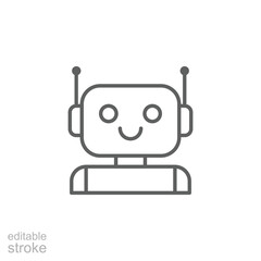 Fototapete - Robot icon. Simple outline style. Cute smiling bot, chatbot, ai, chat, voice, assistant, service, virtual, technology concept. Thin line symbol. Vector illustration isolated. Editable stroke.