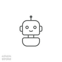 Fototapete - Robot icon. Simple outline style. Cute smiling bot, chatbot, ai, chat, voice, assistant, service, virtual, technology concept. Thin line symbol. Vector illustration isolated. Editable stroke.