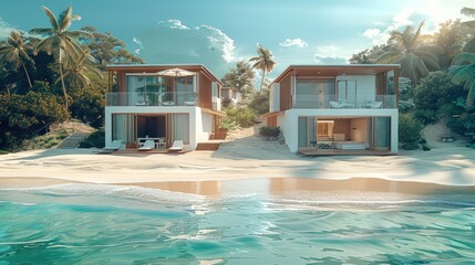 Poster - Two luxury beach houses on the sand. by sea.