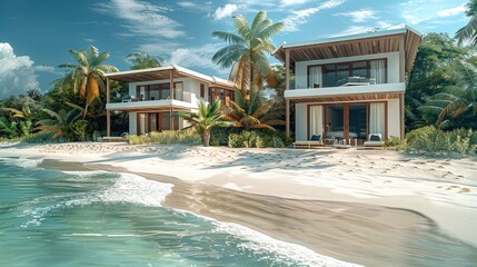 Poster - Two luxury beach houses on the sand. by sea.