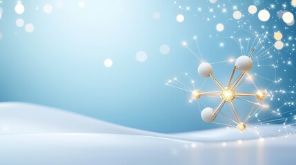 Poster - Modern blue Christmas background featuring overlapping geometric shapes, digital snowflake designs, and tech-inspired holiday decorations.