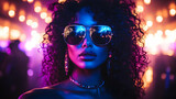 Woman in Sunglasses with a Purple and Blue Light Background - Photo