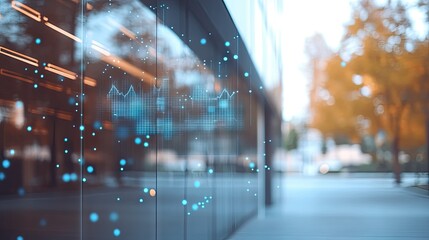 Poster - Digital Finance Hologram Graph on Modern Glass Building