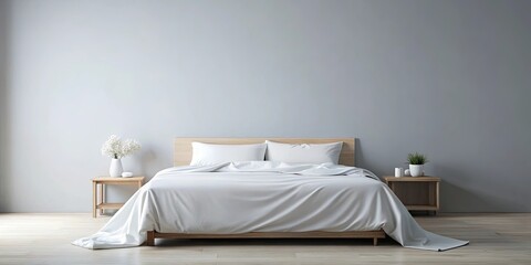 Sticker - Serene Minimalist Bedroom Design with Light Wood Bed and Neutral Color Palette