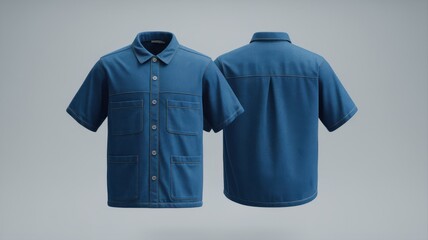 Wall Mural - Realistic 3D Render of a Blue Denim Short-Sleeve Shirt Design