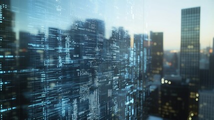 Poster - Holographic Cityscape with Transparent Data Visualization