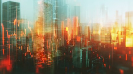 Poster - Abstract Financial Cityscape with Holographic Effects